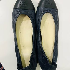 CHANEL Authentic Navy Ballet Flats G30696 Size 38